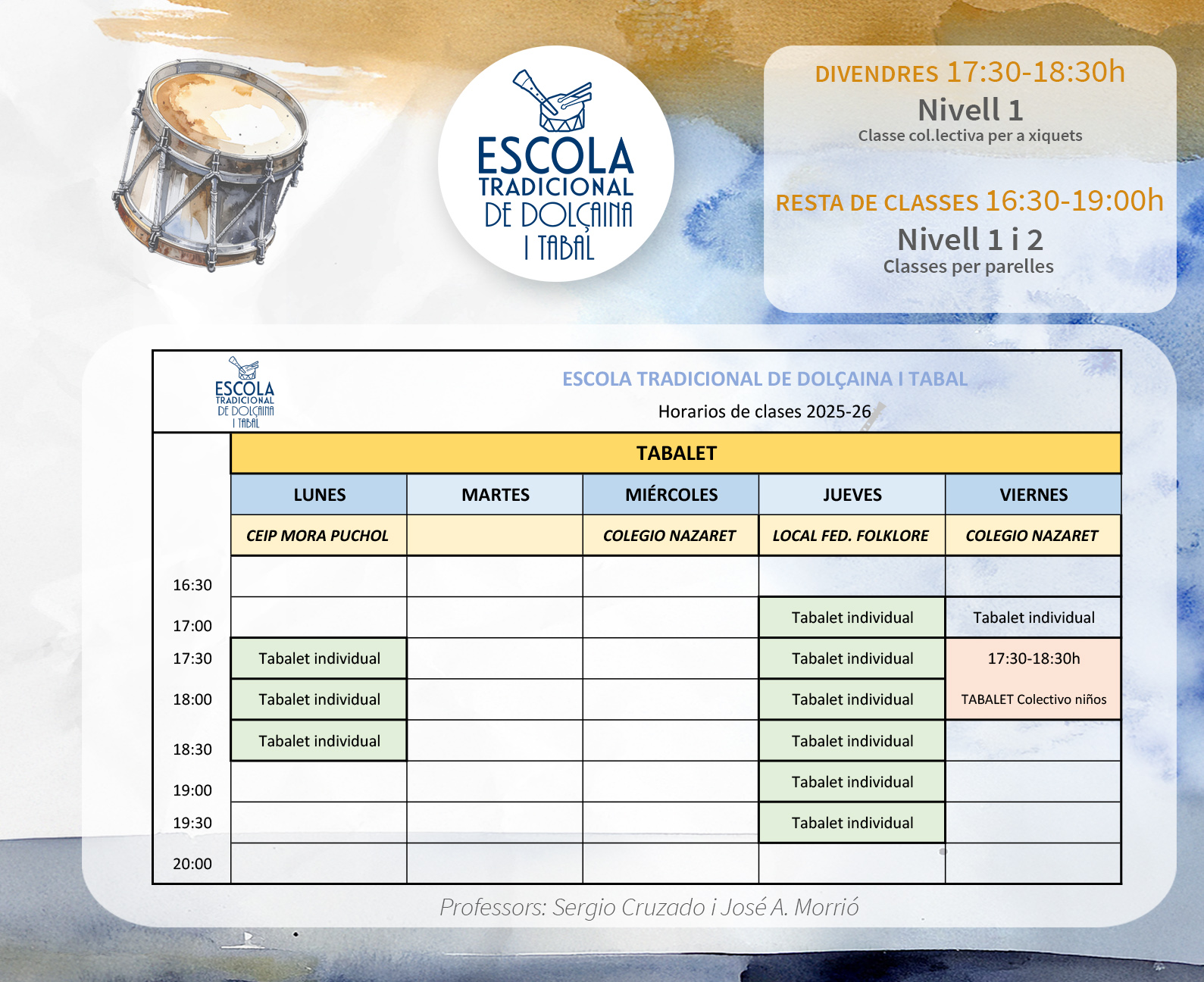 horarios tabalet Escola Tradicional Alacanat curso 2025-26